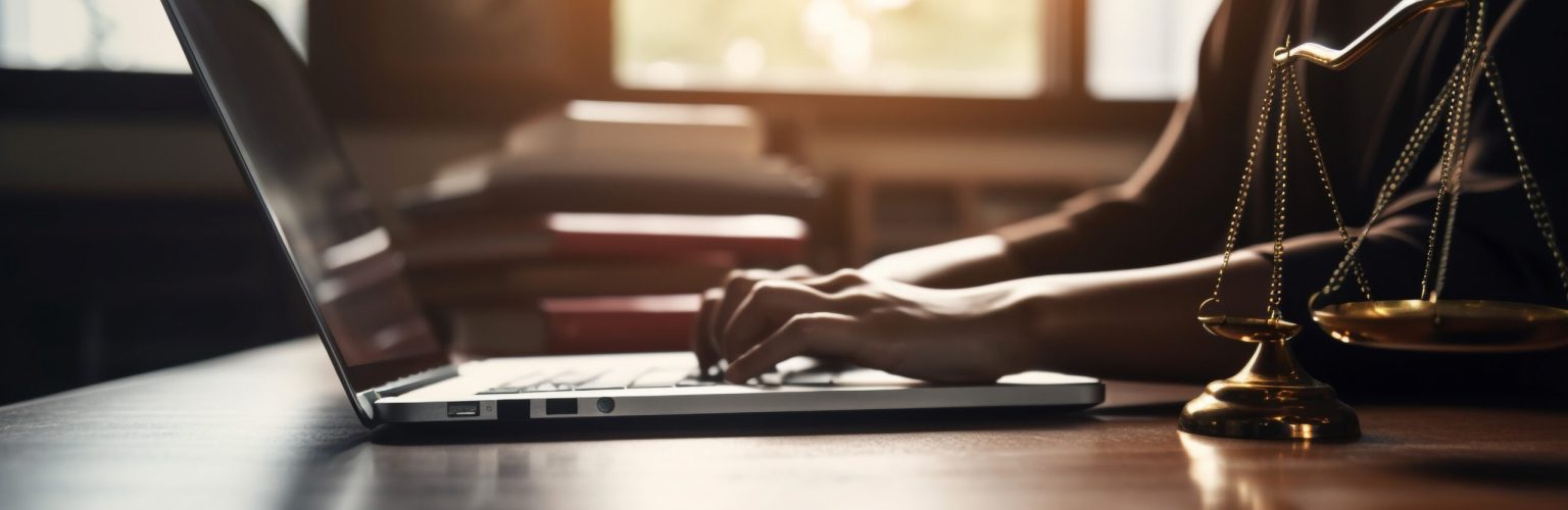 One woman typing on laptop in office generated by artificial intelligence